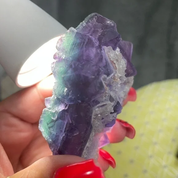 SUGAR CALCITE COATED RAINBOW FLUORITE- 3” STUNNING GREEN, BLUE PURPLE- GEMSTONE